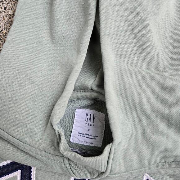 Vtg Y2k GAP Embroidered Arc Logo Spellout Earthtone Hooded Sweatshirt XXS Fit - Picture 5 of 7